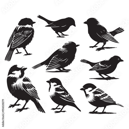 Wallpaper Mural Silhouette set of sparrows on white background Torontodigital.ca