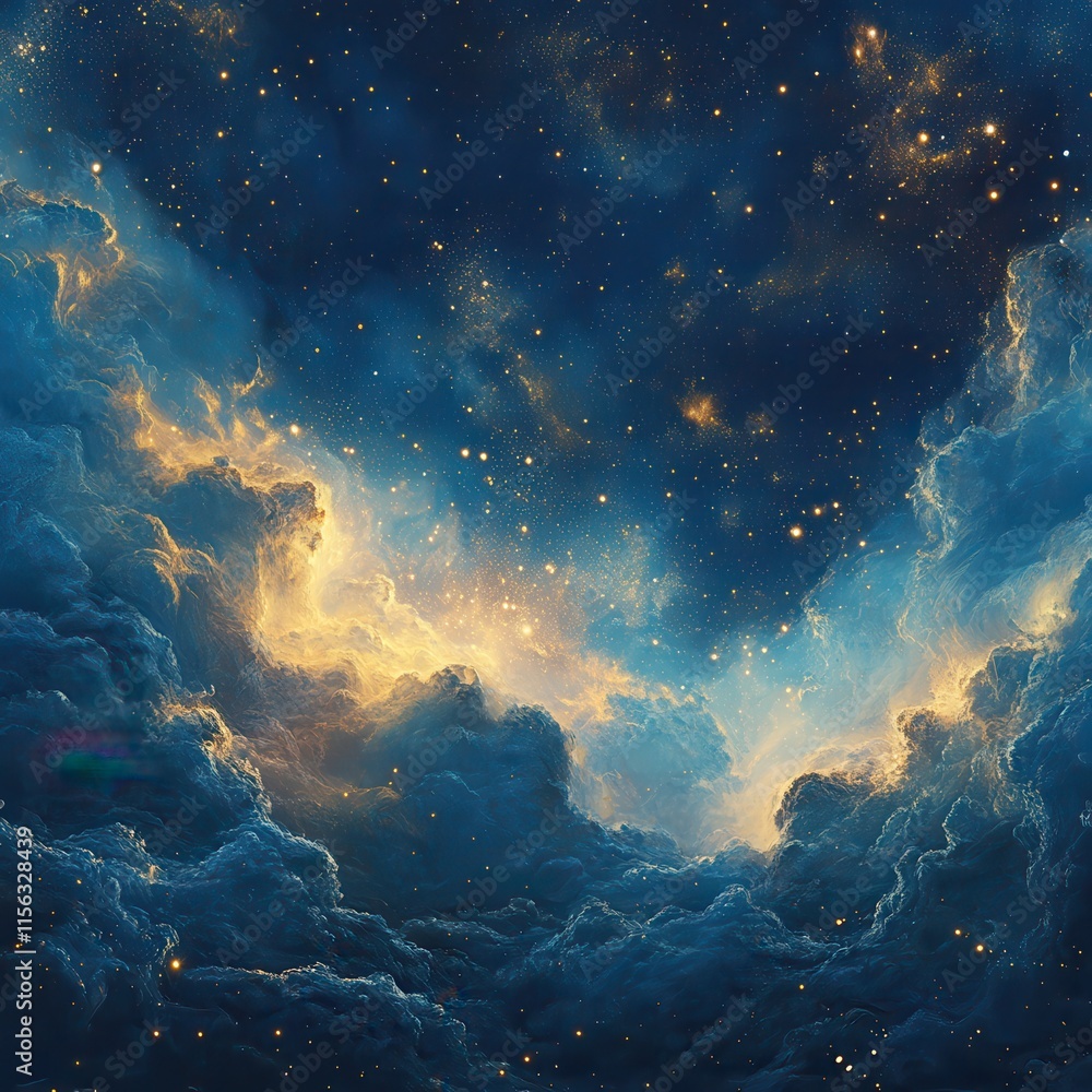 Celestial Nebula Abstract Space Landscape with Golden Stars and Blue Clouds - High-Resolution Stock Image Celestial Nebula Abstract Space Landscape with Golden Stars and Blue Clouds - High-Resolution Stock Image