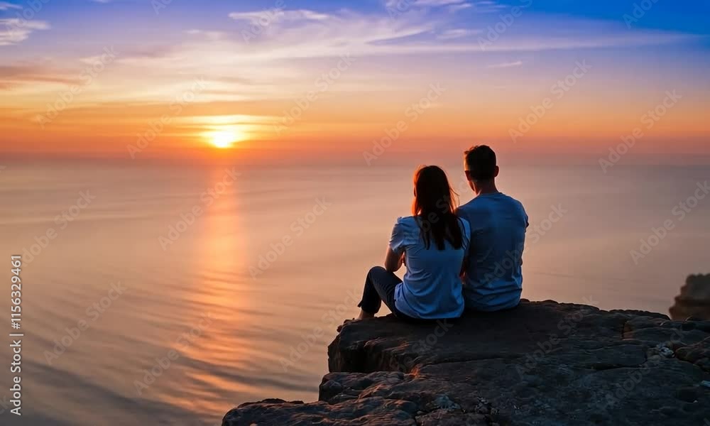 Sunset Romance A Couple's Serene Moment at Cliffside Sunset Romance A Couple's Serene Moment at Cliffside