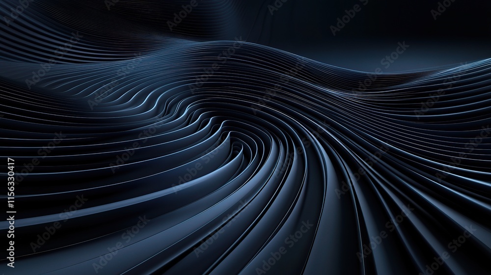 Naklejka premium Abstract Black Geometric Layers with Wavy Pattern Design Background