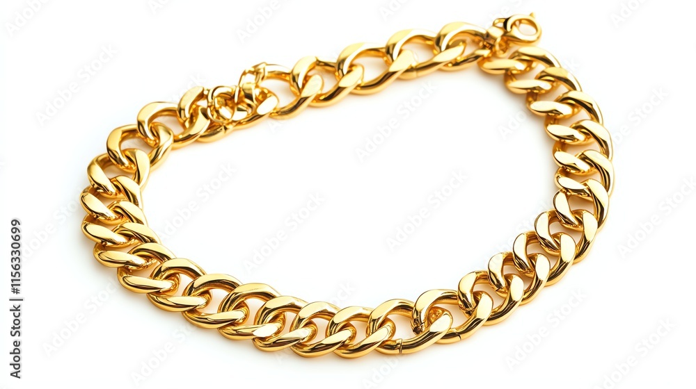 Gold chain bracelet, elegant accessory with a shiny finish, isolated on white background. Gold chain bracelet, elegant accessory with a shiny finish, isolated on white background.