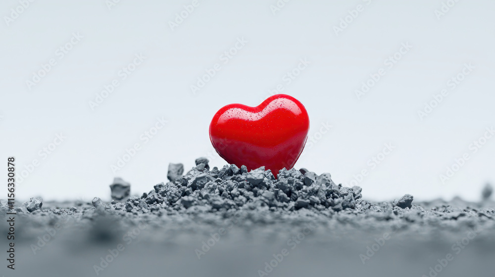 Fototapeta premium Disappointment and Valentine Pain. vibrant red heart on textured gray surface evokes emotion