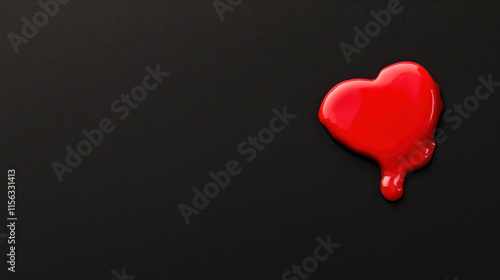 Disappointment and Valentine Pain. red wax heart shape melting on black surface photo