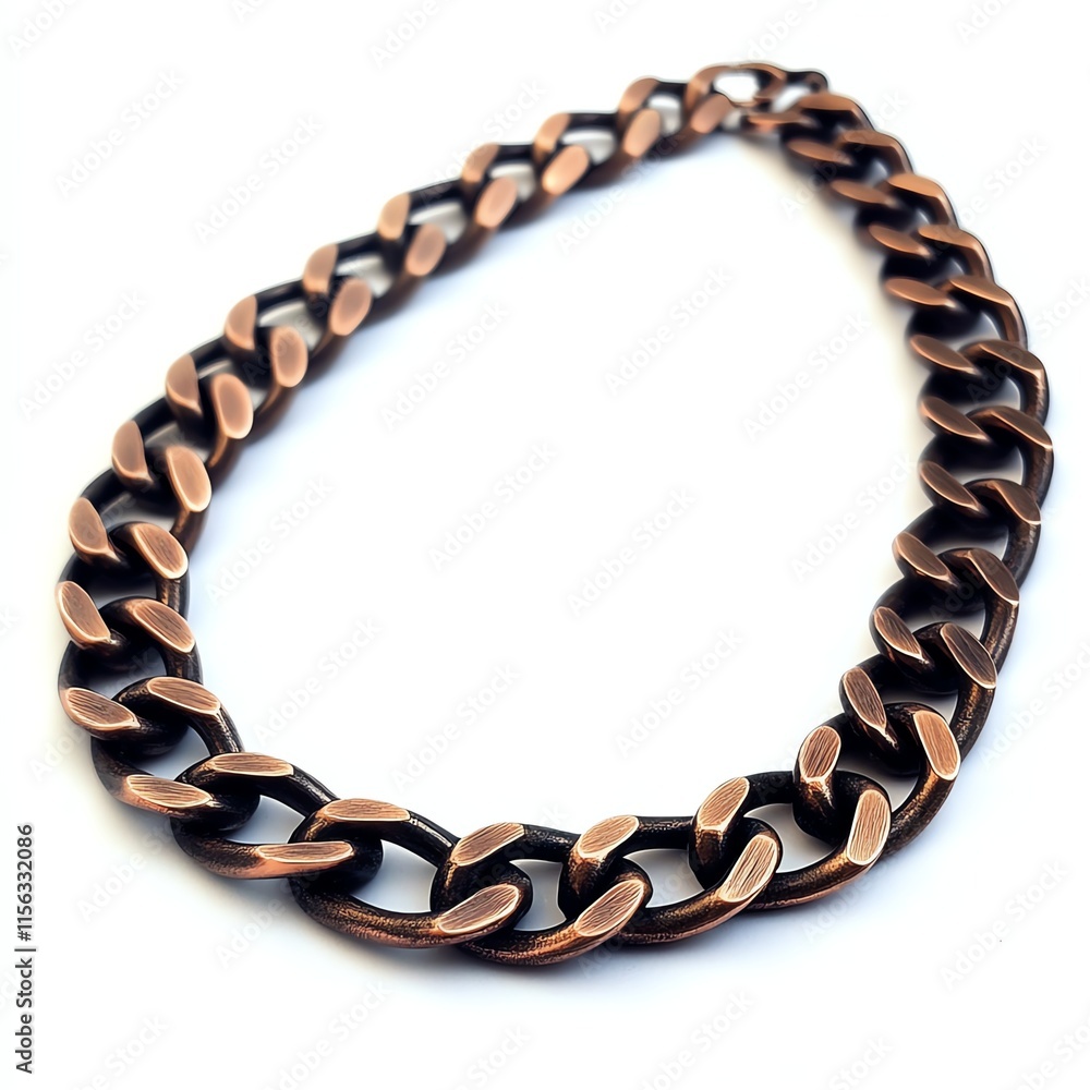 Stylish copper chain necklace with a modern design on a white isolate background. Stylish copper chain necklace with a modern design on a white isolate background.