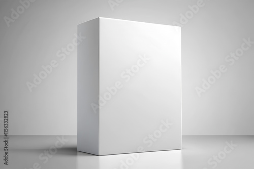 Realistic 3D render of a standard rectangular cereal box standing upright on a grey background. Minimalist blank cereal box mockup, Product packaging cardboard box Ideal for product branding
