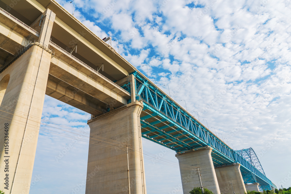 Close up of Partial Details of Suzhou Yangtze River Bridge in Jiangsu Province, China on August 20, 2024 Close up of Partial Details of Suzhou Yangtze River Bridge in Jiangsu Province, China on August 20, 2024