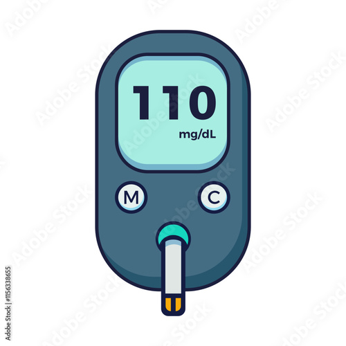 glucometer diabetes diagnostic flat color. Blood glucose meter level test vector illustration template design