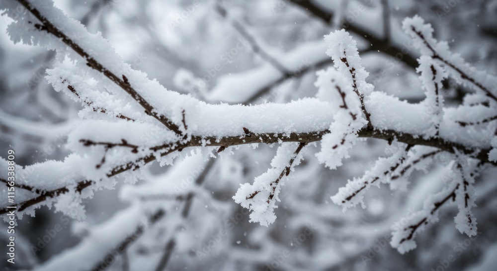 Snow Covered Branches Winter Frost Nature Scene Snow Covered Branches Winter Frost Nature Scene