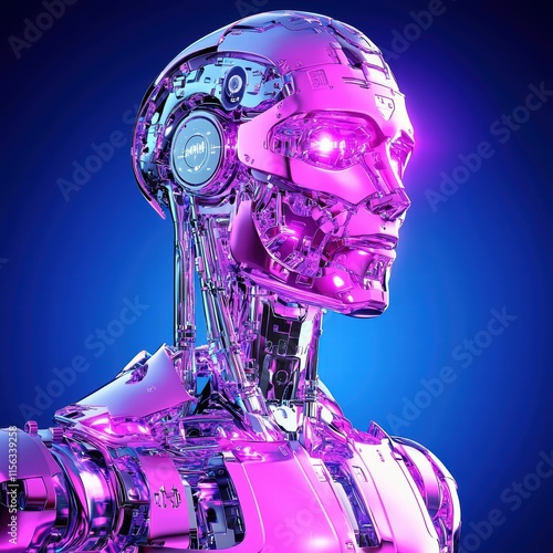 Futuristic Robot with Metallic Shine and Vibrant Purple Accents