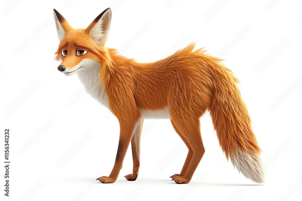 Obraz premium Cute cartoon red fox, 3D render.