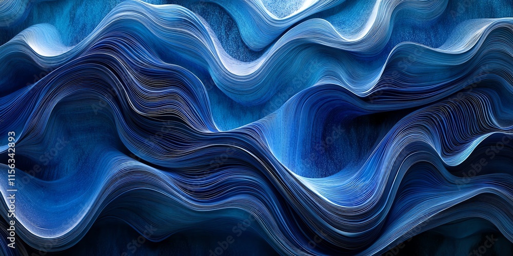 Fototapeta premium Abstract blue wave background with flowing lines and curves.