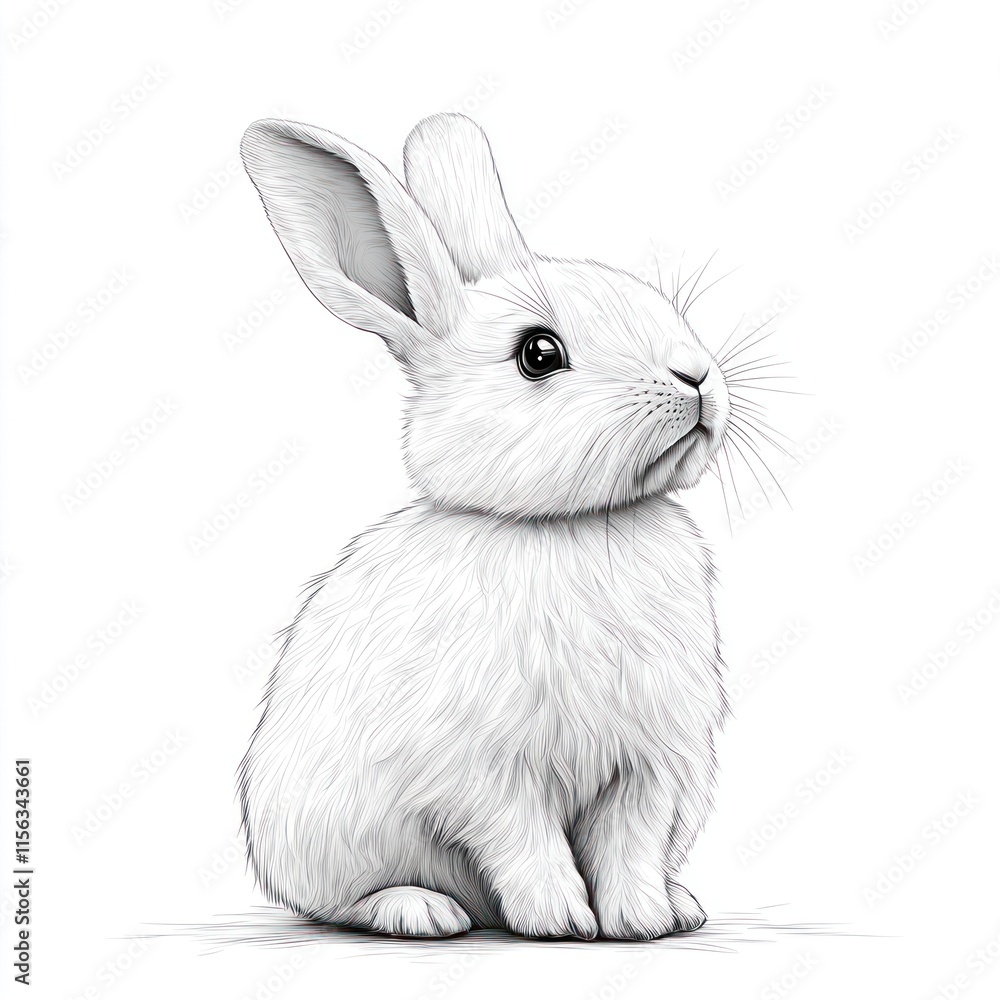 Adorable white bunny rabbit sitting, looking up. Adorable white bunny rabbit sitting, looking up.