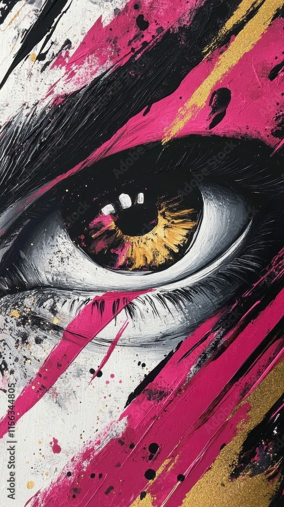 Obraz premium Abstract Eye Painting with Pink Black and Gold