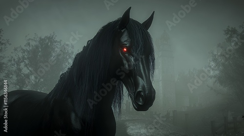 The Black Stallion of the Mist: A Dark and Mysterious Digital Painting photo