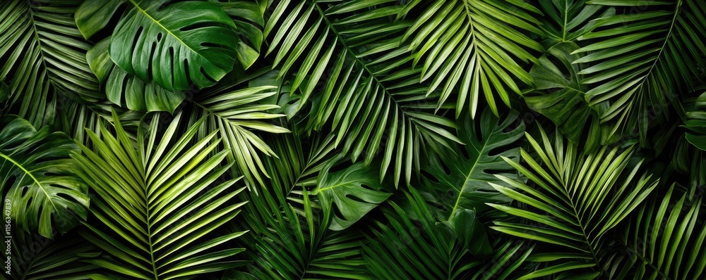 Greenery palms idea. Lush green palm leaves creating a vibrant tropical background for design. Greenery palms idea. Lush green palm leaves creating a vibrant tropical background for design.