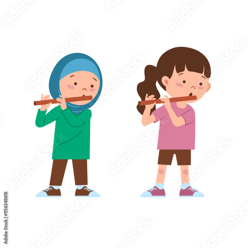 Two girls playing flute

