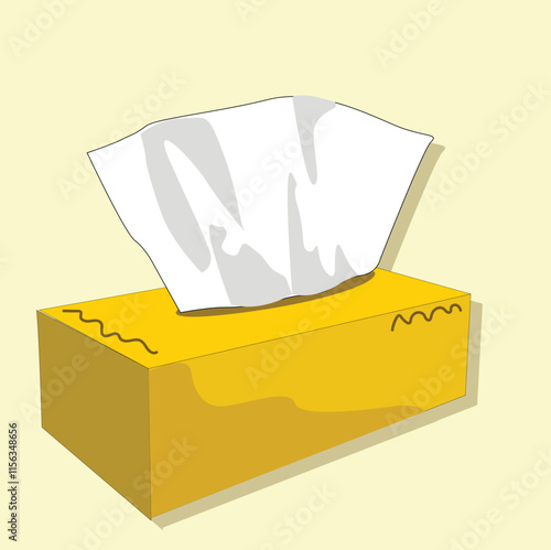 Box with white paper napkins.yellow cardboard package with facial tissues or handkerchiefs 