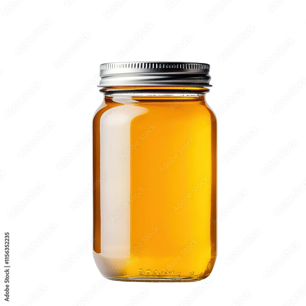 Small Jar of Golden Honey with Metal Lid Isolated Small Jar of Golden Honey with Metal Lid Isolated