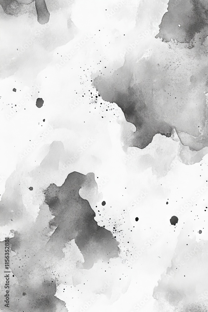 Obraz premium Monochrome watercolor texture featuring abstract shapes and splashes, perfect for artistic backgrounds and design projects.