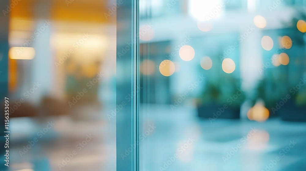 Blurred View of Modern Office Interior with Panoramic Windows Blurred View of Modern Office Interior with Panoramic Windows