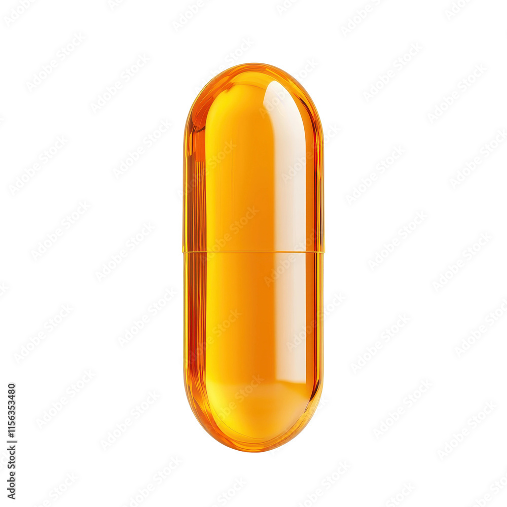 Glossy Golden Fish Oil Capsule on White Background Glossy Golden Fish Oil Capsule on White Background