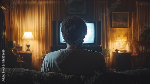 Man Watching TV Video On Sofa Or Couch