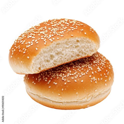 Soft Sesame Seed Burger Bun Split in Half photo