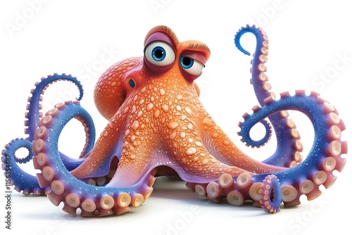 Cartoon octopus with eight tentacles.