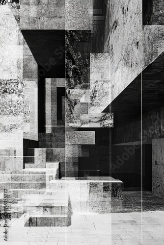 Wallpaper Mural A striking abstract image showcasing modern architectural design with geometric patterns and textures in monochrome. Torontodigital.ca