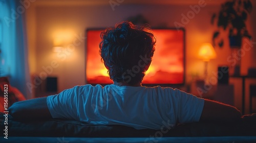 Man Watching TV Video On Sofa Or Couch 