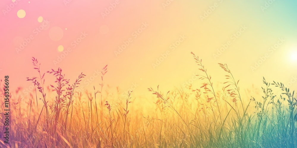 A field of grass with a bright blue sky in the background. The grass is tall and green A field of grass with a bright blue sky in the background. The grass is tall and green