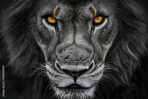 Majestic Black Lion Portrait Powerful Wild African Wildlife Intense Gaze King of the Jungle Animal