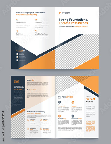 Building Construction 4 pages Bi-fold Brochure Design Template