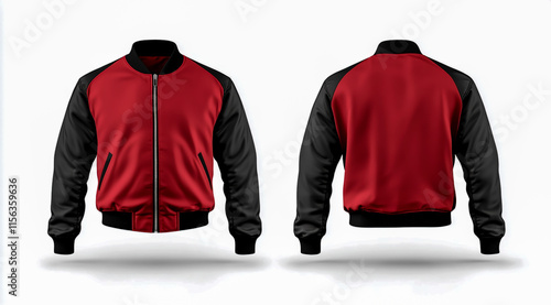 Red jacket mockup with black accents on a white background. photo