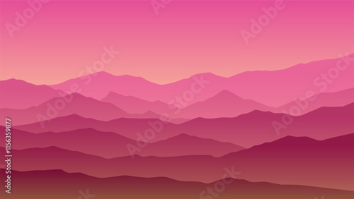 Landscape illustration of breathtaking mountain ridge under shiny sky