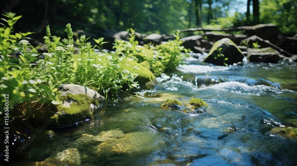Close-Up of a Tranquil Stream in a Lush Forest Close-Up of a Tranquil Stream in a Lush Forest