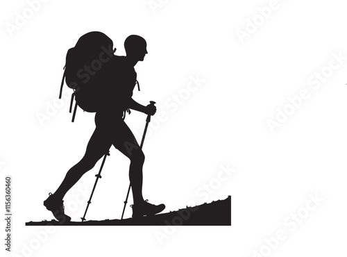 Hiking man Silhouettes. hiker with rucksacks and backpack silhouette.