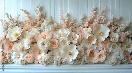 Elegant Pastel Paper Flowers Arranged On White Wood