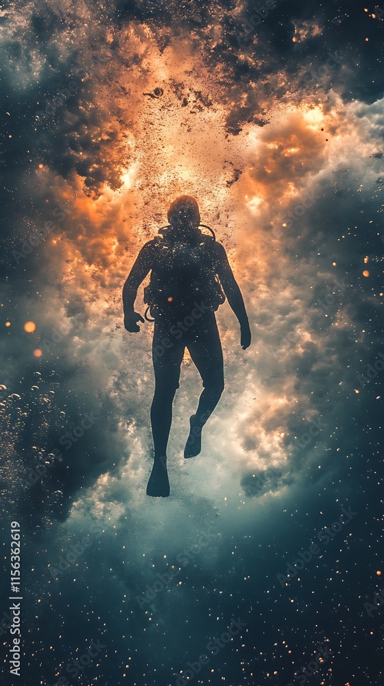 Astronaut Floating in Space Nebula
