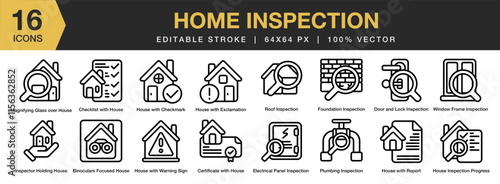 Home Inspection icon set. Editable Stroke Icon Collection. Includes home, inspection, building, construction, safety, and More. Outline icons vector collection.