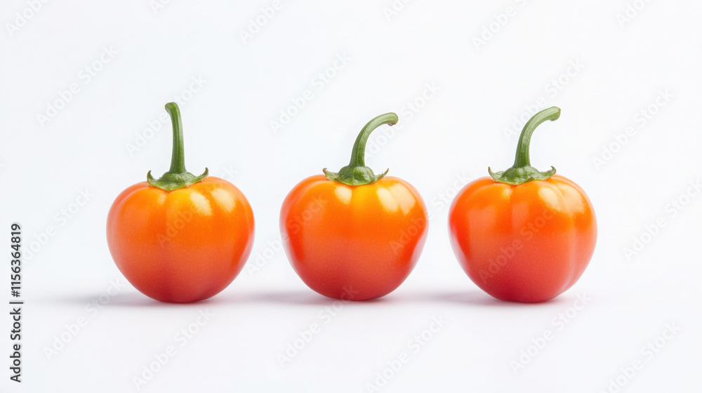 Fresh and vibrant orange peppers arranged in a line. Fresh and vibrant orange peppers arranged in a line.