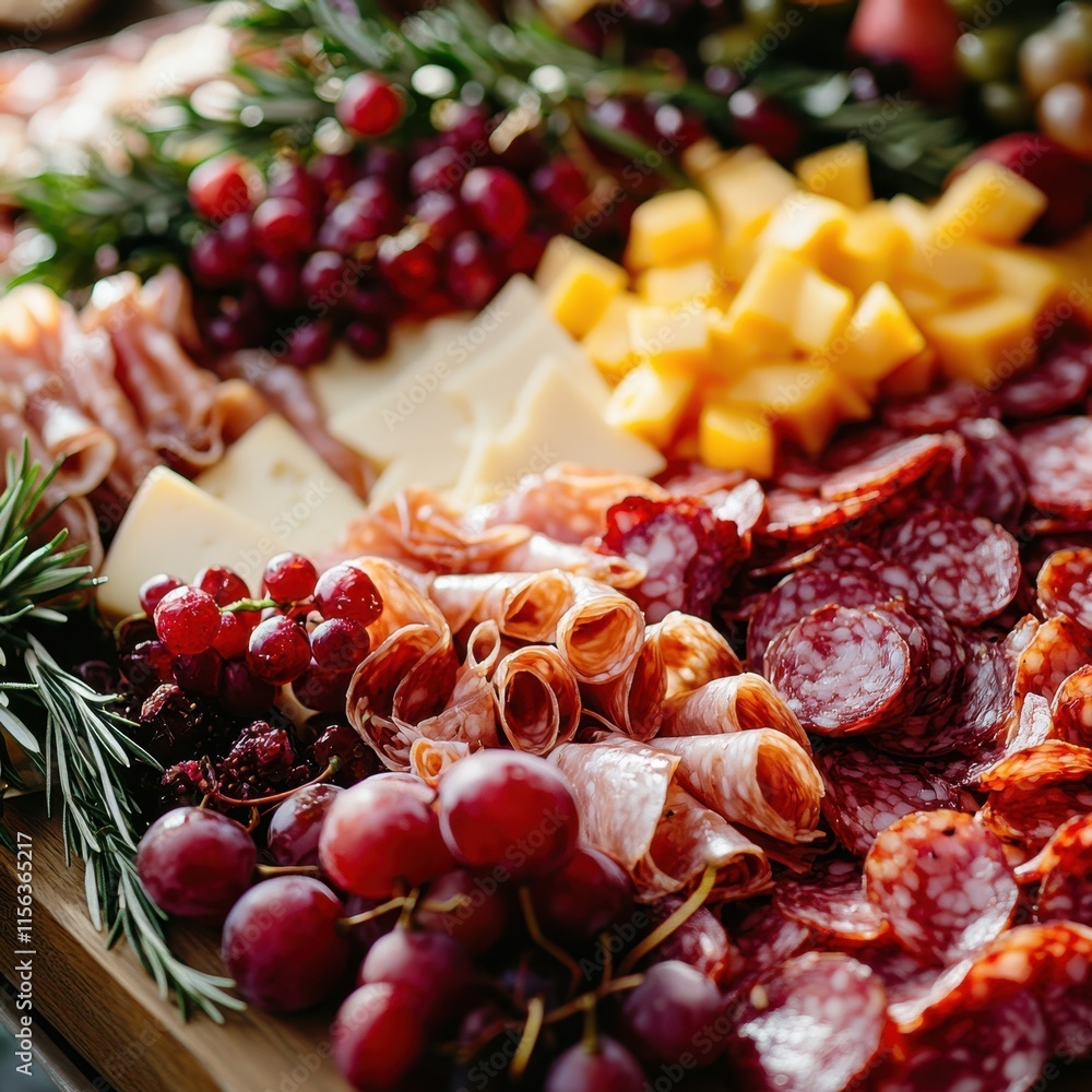 Gourmet Cheese Charcuterie Board Grapes Salami Cheese Platter