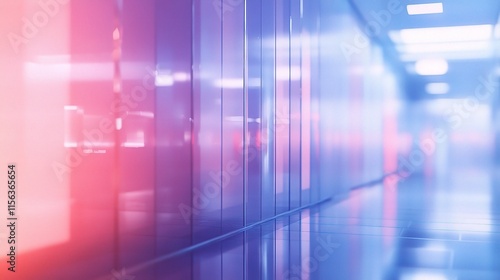 Blurred Reflection of Modern Glass Wall in Urban Space Background