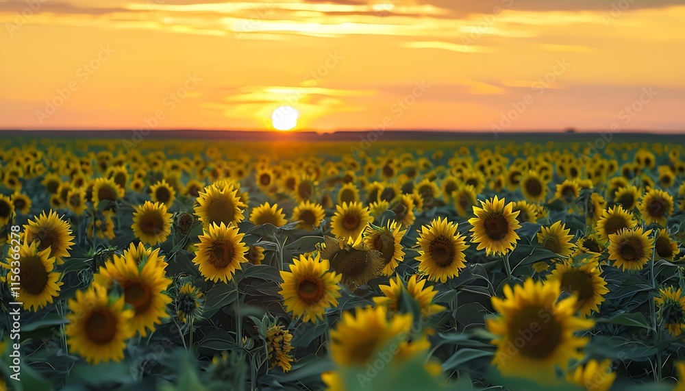 Obraz premium field of sunflowers at sunset