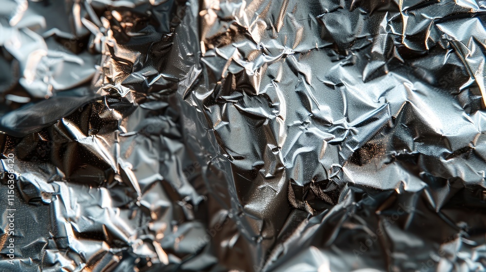 Close-up view of crumpled aluminum foil showcasing its texture and reflective surface. Close-up view of crumpled aluminum foil showcasing its texture and reflective surface.