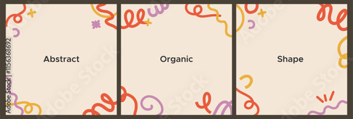 Vector set of square backgrounds for social media, poster, banner. Organic abstract shapes with space for text in pastel colors