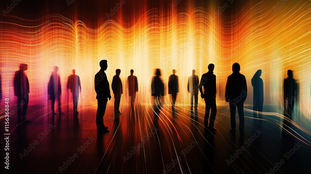Fototapeta premium Business Silhouettes with Abstract Overlay in Vibrant Background