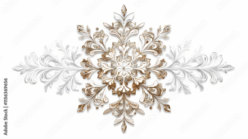 A delicate snowflake ornament, intricately designed with glitter, isolated on a white background. Frostveil. Illustration A delicate snowflake ornament, intricately designed with glitter, isolated on a white background. Frostveil. Illustration
