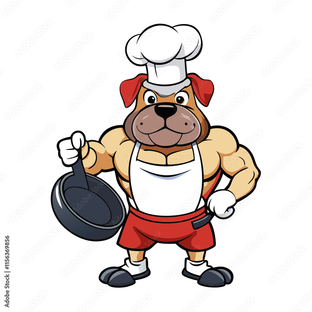 A bulldog wearing a chef’s apron and hat vector art illustration A bulldog wearing a chef’s apron and hat vector art illustration