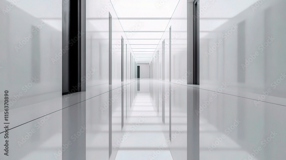 Obraz premium Sleek Modern Office Corridor with Long Views and Minimalist Design